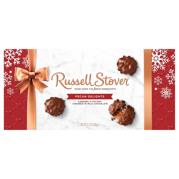 Russell Stover Pecan Delights Milk Chocolate Christmas Candy Gift Box