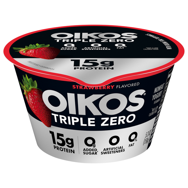Oikos Triple Zero 15g Protein Non Fat Strawberry Blended Greek Yogurt Cup