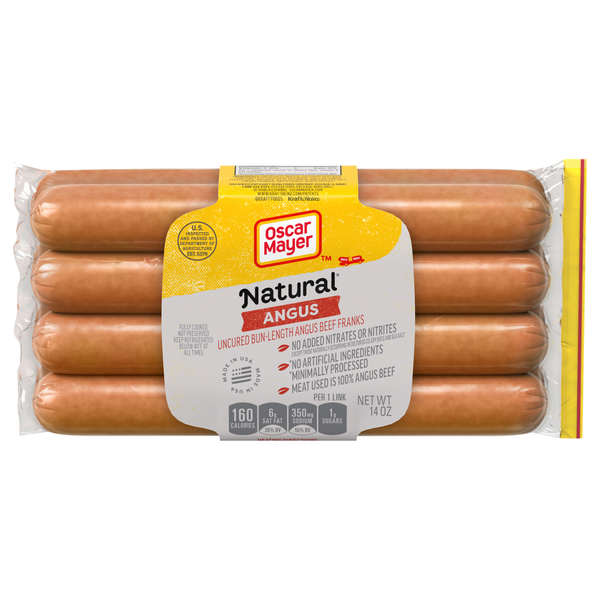 Oscar Mayer Natural Bun Length Uncured Angus Beef Franks - 8 ct