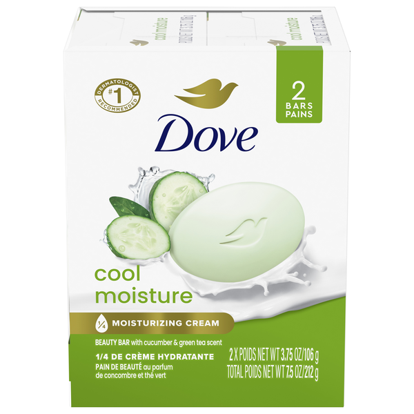 Dove Cool Moisture Cucumber & Green Tea Beauty Soap Bars - 2 ct