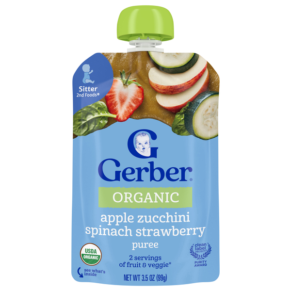 Gerber Organic 2nd Baby Food Apple Zucchini Spinach Strawberry