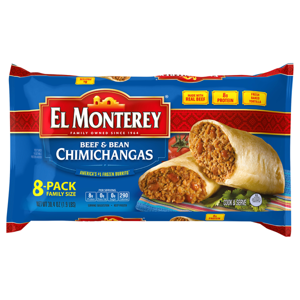 El Monterey Beef & Bean Chimichangas Family Pack - 8 ct Frozen