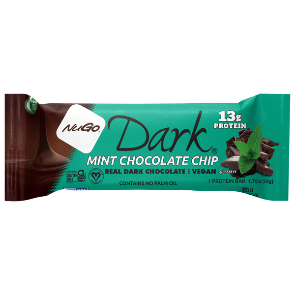 NuGo Gluten Free Vegan Dark Mint Chocolate Chip 13g Protein Bar