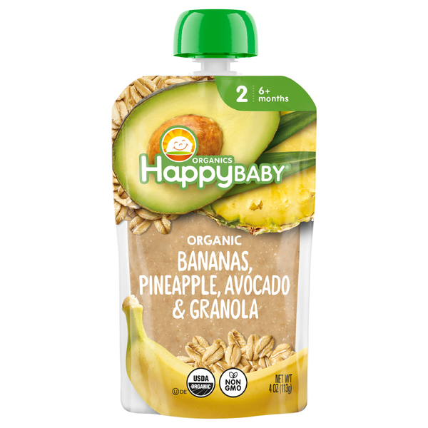 Happy Baby Organics 2 Baby Food Bananas Pineapple Avocado & Granola