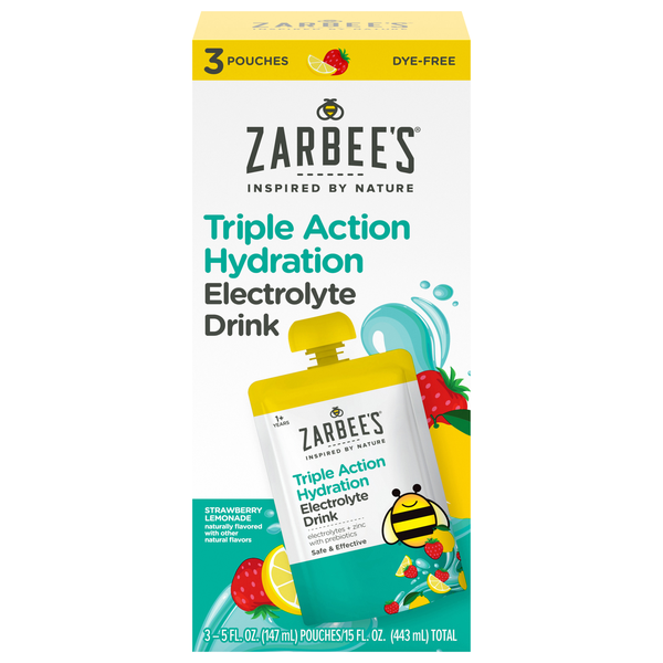 Zarbee's Kids Triple Action Strawberry Lemonade Electrolyte Drink - 3 pk