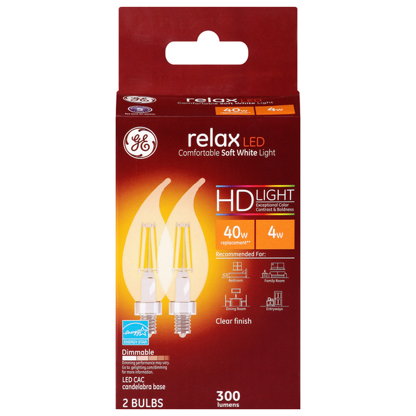 Save on GE Relax LED HD Light Bulb Candelabra Clear Dimmable 40w