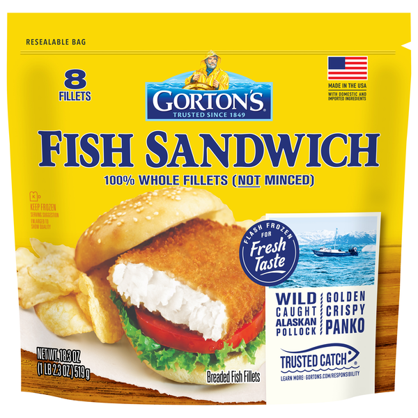 Gorton's Sandwich Breaded Fish Fillets - 8 ct Frozen