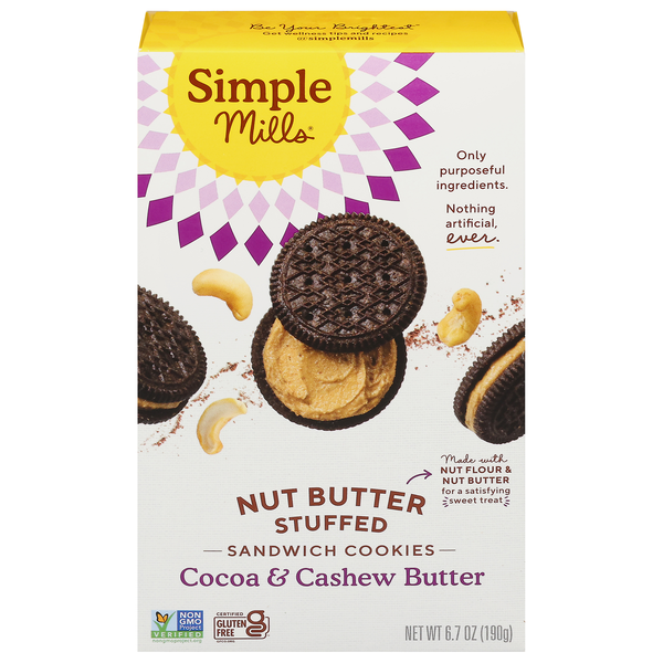 Simple Mills Gluten Free Cocoa Cashew Nut Butter Stuffed Sandwich Cookies