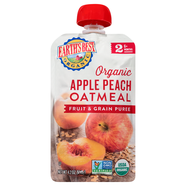 Earth's Best Organic 2 Baby Food Apple Peach Oatmeal Puree