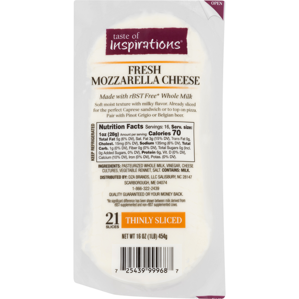 Taste of Inspirations Fresh Mozzarella Cheese Log Thinly Sliced - 21 ct