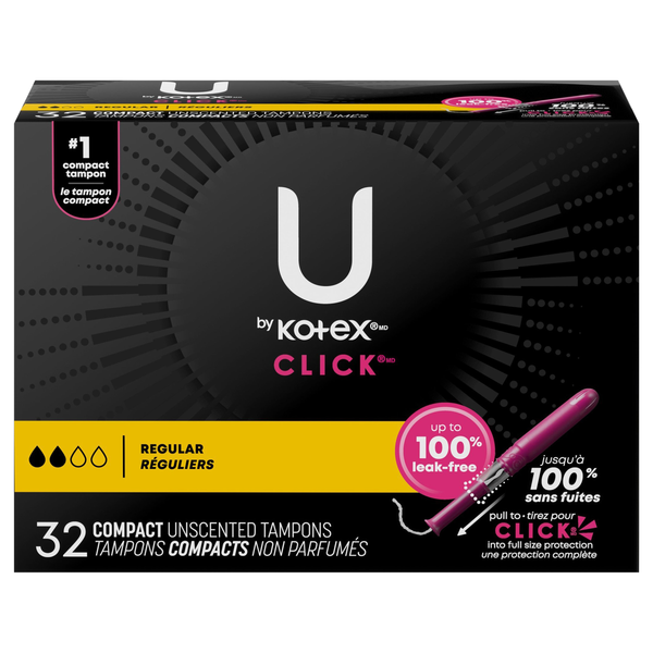 U by Kotex Click Unscented Regular Compact Tampons