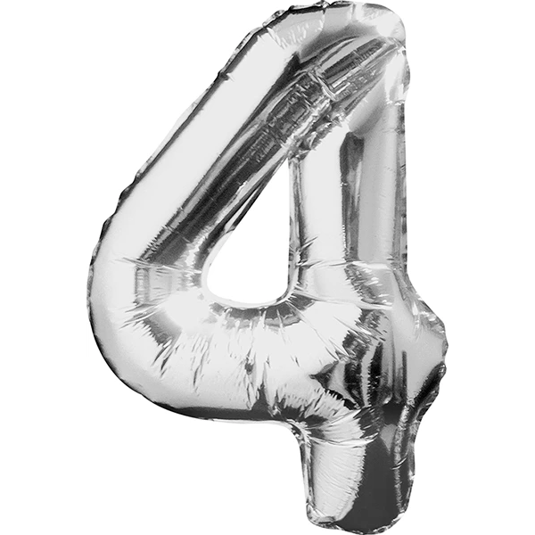 Shape Number 4 Silver Helium-Filled Balloon