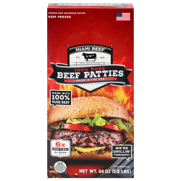 Miami Beef 100% Pure Beef Patties - 6 ct Frozen