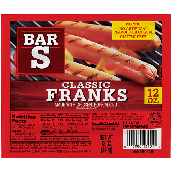Bar-S Classic Chicken & Pork Franks - 8 ct
