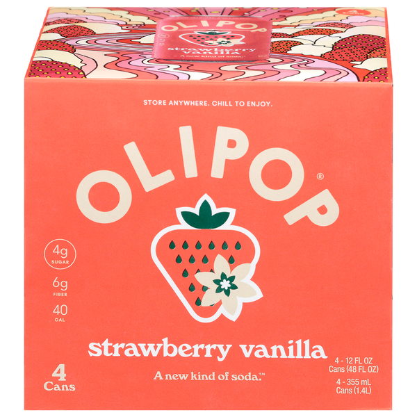 Olipop Strawberry Vanilla Prebiotic Soda - 4 pk