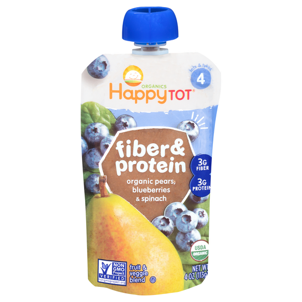 Happy Tot Organics Fiber & Protein Organic Pears Blueberries & Spinach