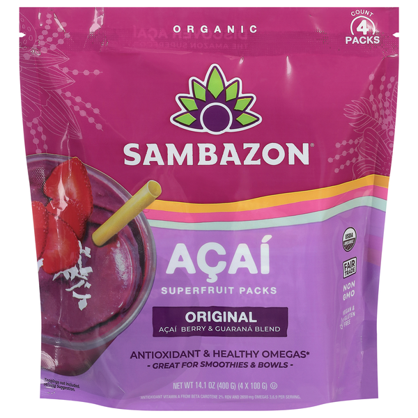Sambazon Organic Original Blend Acai Superfruit Packs - 4 ct Frozen