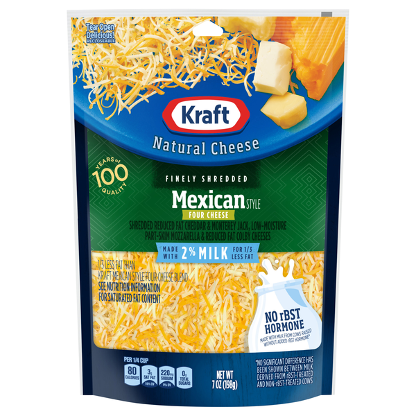 Kraft Natural Reduced Fat 2% Milk Finely Shredded Mexican Style 4 Cheese