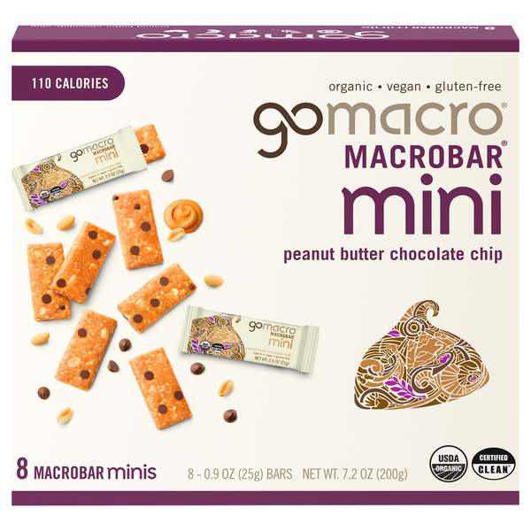 GoMacro Organic Peanut Butter Chocolate Chips Mini MacroBar - 8 ct