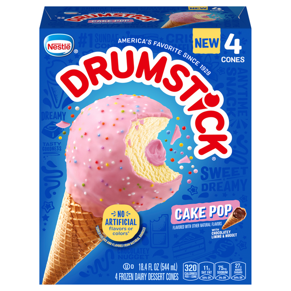 Nestle Drumstick Cake Pop Frozen Dairy Dessert Cones - 4 ct
