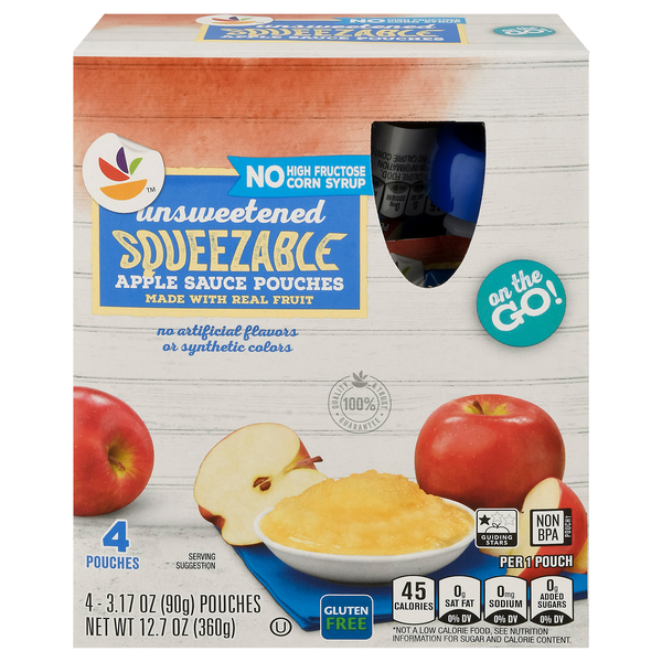 Stop & Shop Unsweetened Applesauce Squeezable Pouches - 4 ct