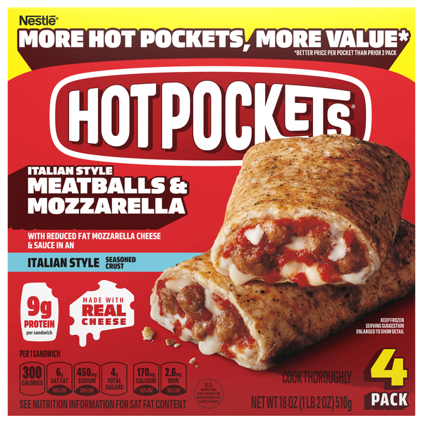 HOT POCKETS Italian Style Meatballs & Mozzarella Sandwiches - 4 pk Frozen