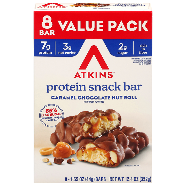 Atkins Snack Caramel Chocolate Nut Roll Bars Low Carb Value Pack - 8 ct