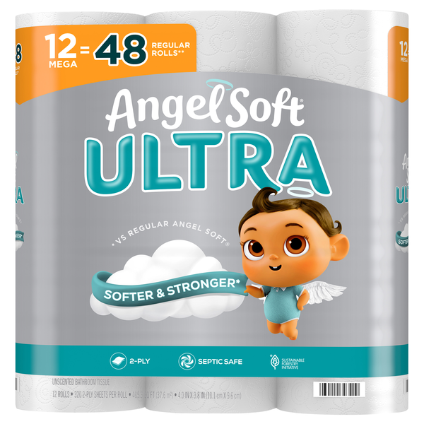 Angel Soft Ultra Mega Roll 2-Ply Toilet Paper Unscented - 12 ct