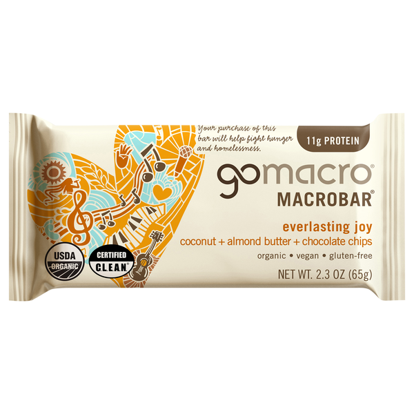 GoMacro Organic Coconut Almond Butter Choc Chips 11g Protein MacroBar