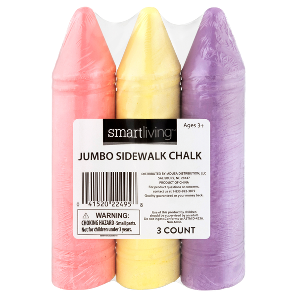 Smart Living Jumbo Sidewalk Chalk Red/Yellow/Purple Ages 3+