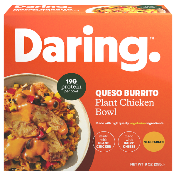 Daring Queso Burrito Plant Chicken Bowl 19g Protein Frozen