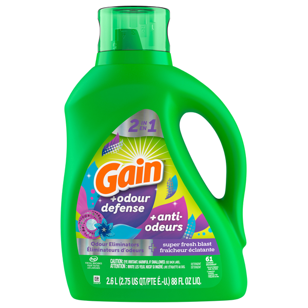 Gain + Odor Defense Super Fresh Blast 2-in-1 Liquid Laundry Detergent