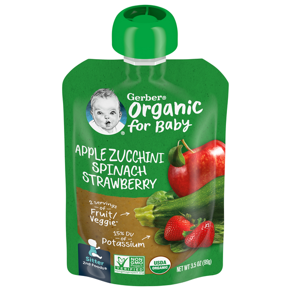 Save on Gerber Stage 2 Baby Food Apple Zucchini, Spinach & Strawberry