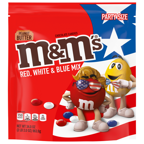 M&M's Red White & Blue Peanut Butter Chocolate Candies Party Size