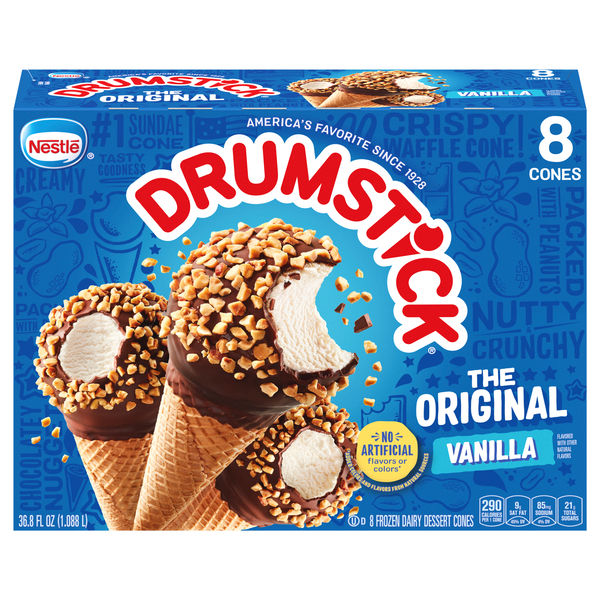 Nestle Drumstick Original Vanilla Frozen Dairy Dessert Cones - 8 ct