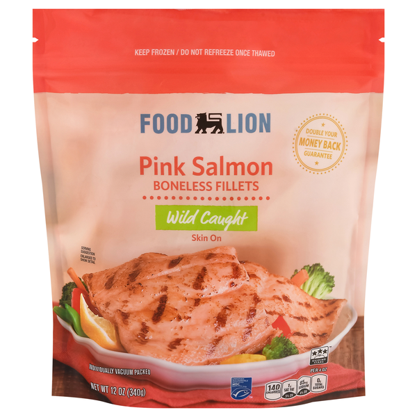 Food Lion Wild Caught Boneless Skin-On Pink Salmon Fillets Frozen