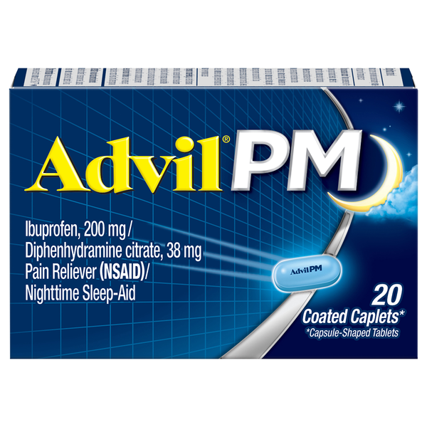 Advil PM Ibuprofen Pain Relief 200 mg Coated Caplets