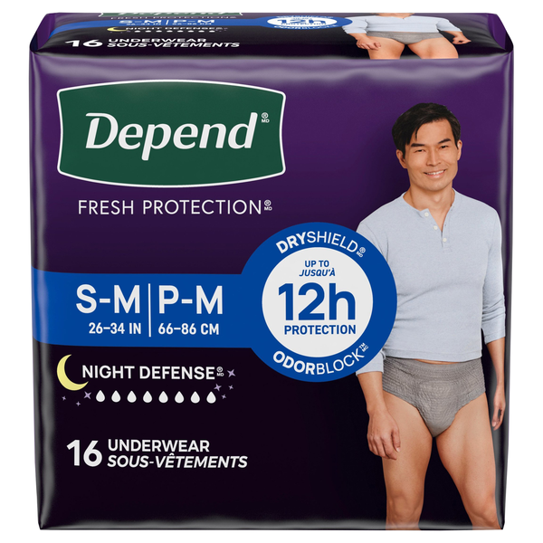 Depend Men's Fresh Protection Night Defense Incontinence Underwear S/M