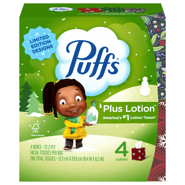 Puffs Facial Tissues 2-Ply White 72 ct ea - 4 pk
