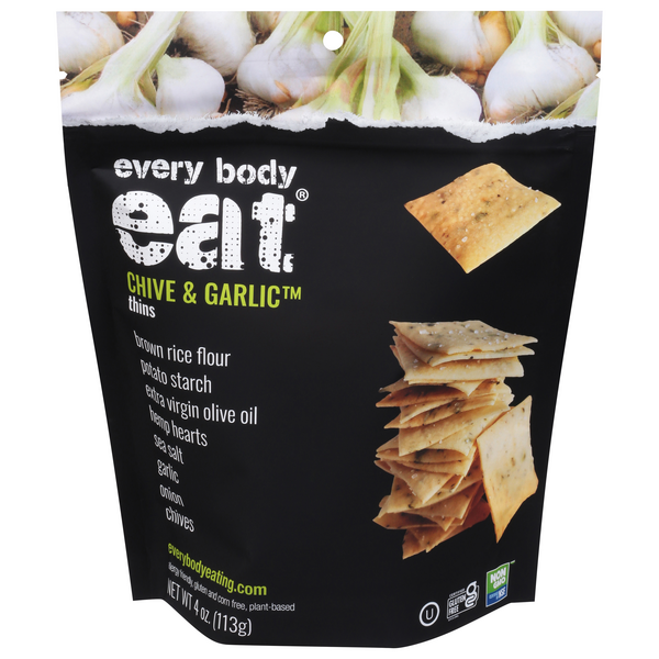 Save on Every Body Eat PlantBased Chive & Garlic Snack Thins Crackers