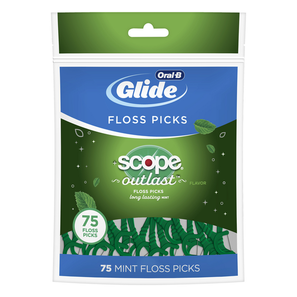 Save on OralB Glide Floss Picks + Scope Outlast Long Lasting Mint