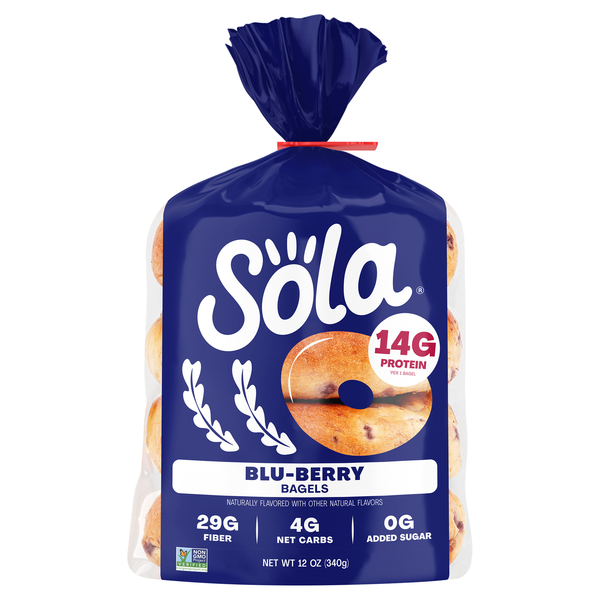Sola 14g Protein Keto Friendly High Fiber Blu-Berry Bagels - 4 ct