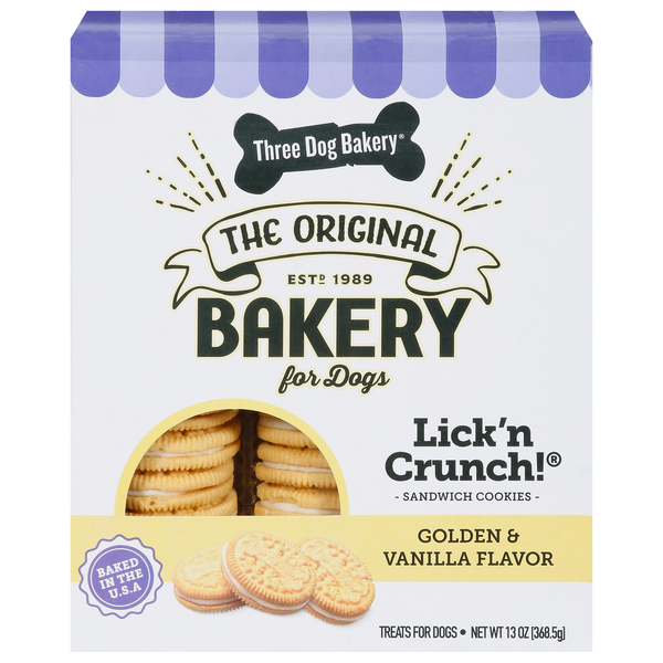 Save on Three Dog Bakery Lick 'N Crunch! Dog Treat Golden Sandwich