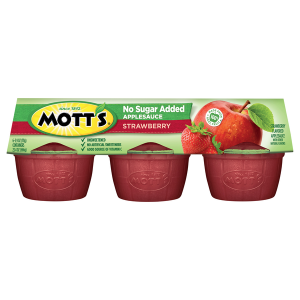 Mott's No Sugar Added Unsweetened Strawberry Applesauce Cups - 6 ct