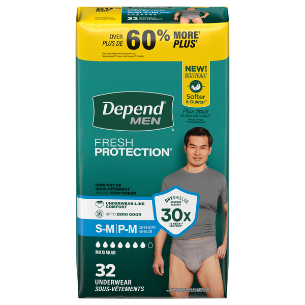 Depend Men's Fresh Protection Incontinence Underwear Maximum Gray S/M