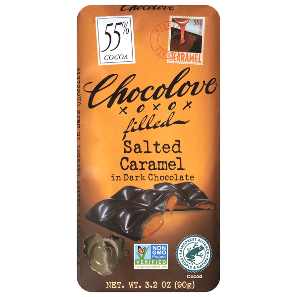 Chocolove Gluten Free Salted Caramel Dark Chocolate Candy Bar 55% Cocoa