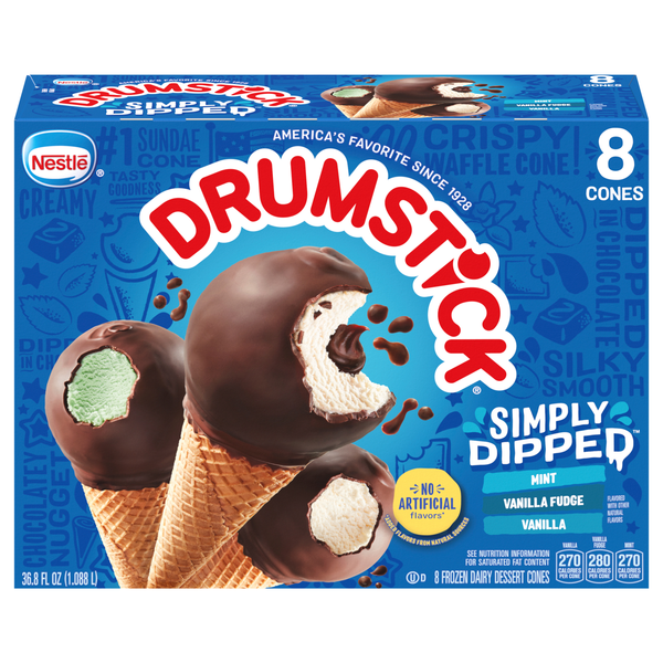 Nestle Drumstick Simply Dipped Variety Dairy Dessert Sundae Cones - 8 ct