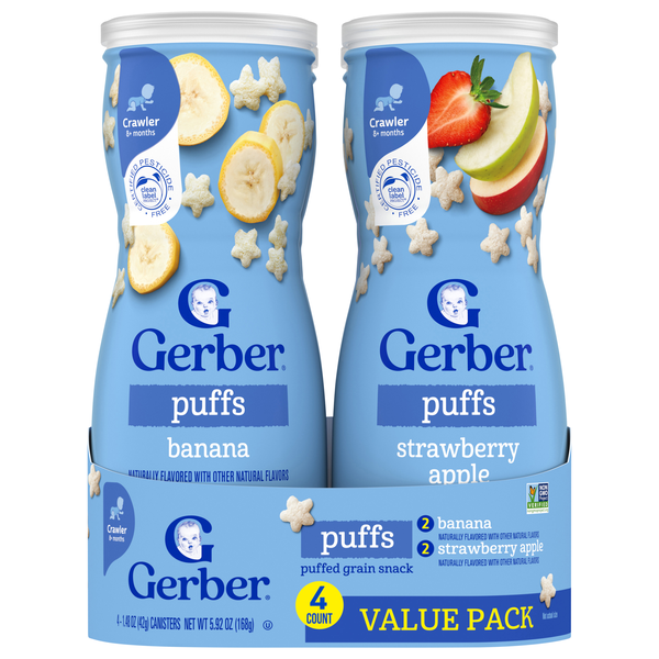 Gerber Snacks Grain & Grow Baby Banana & Strawberry Apple Puffs - 4 ct
