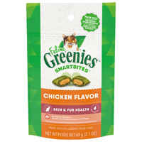 Feline GREENIES SMARTBITES Skin & Fur Health Chicken Flavor Cat Treats