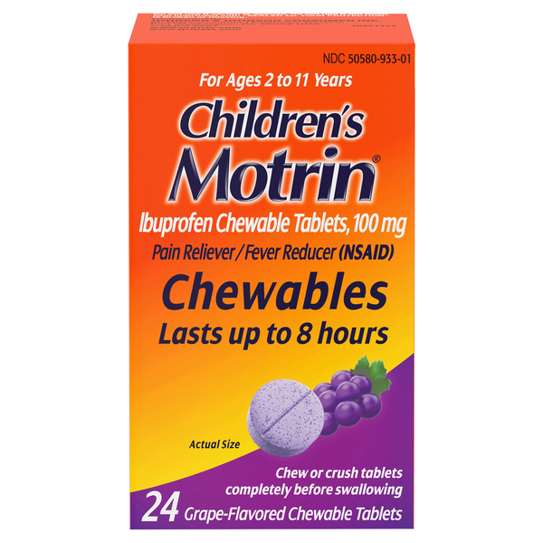 Save on Motrin Children's Ibuprofen Chewable Tablets Grape Order Online